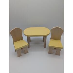 KidKraft Collectible Yellow Dollhouse Wood Table And Two Chairs Doll Collector